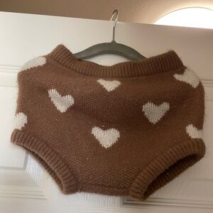 Rylee + Cru Brown Knit Heart Diaper Cover with Cream Hearts